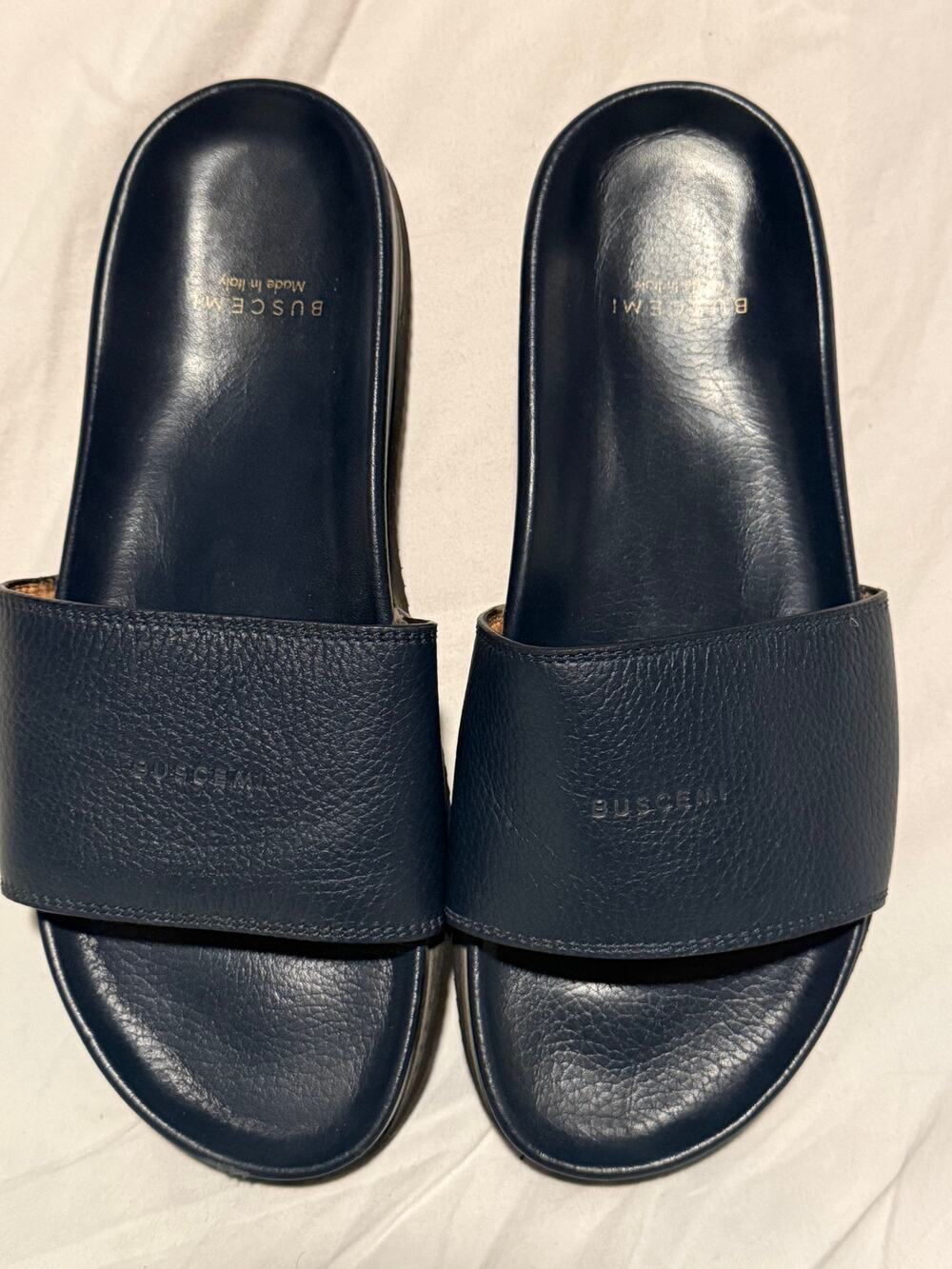 Buscemi Navy Leather Slide Sandals Vibram Sole EU 41